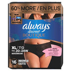 Always Discreet Boutique Incontinence and Postpartum Underwear for Women, Maximum Protection, Extra Large, Black, 16 Count