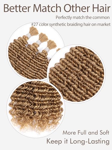 Blonde Human Braiding Hair - 1 Bundle 50g 22 Inch Deep Water Wave Bulk for Brazilian Virgin Curly Boho Braids Wet and Wavy Color 27 Honey Blonde