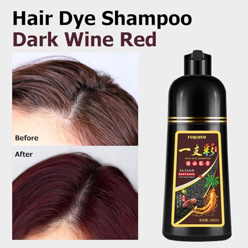 Hair Dye Shampoo 3 in 1, Hair Color Shampoo, Semi-Permanent Hair Color, Drak Wine Red Hair Dye, Safe & Professional Hair Dye Shampoo, Easy To Use, For Salon & Home 16.9 FL OZ (Drak Wine Red)