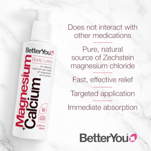 BetterYou Magnesium Plus Calcium Body Lotion - Body Cream With Magnesium And Calcium - Topical Cream For Bone Support - Dry Skin Lotion - 6.08 oz