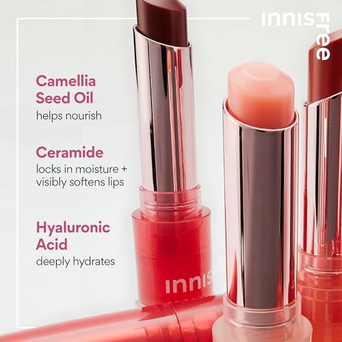 innisfree Dewy Tint Lip Balm with Hydrating Hyaluronic Acid and Ceramides, Tinted Korean Lip Balm