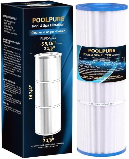 POOLPURE C-5374 Spa Filter Replaces Unicel C-5374, Pleatco PLBS75, Filbur FC-2971, 107092, R173600, 303433, 817-0015, Leisure Bay S2/GS Spa 75 sq.ft Hot Tub Filter Cartridge, 1pack