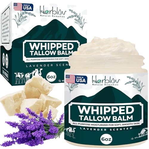 Beef Tallow Balm – Natural Grass Fed Whipped Tallow and Honey All Purpose Balm – Moisturizing Face and Body Lotion for Eczema, Cracked, Dry, Itchy, Irritated Skin – Skin Repair Made in USA (Lavender)