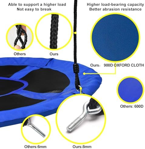 PACEARTH 40 Inch Saucer Tree Swing Flying 900lb Weight Capacity 2 Added Hanging Straps Adjustable Multi-Strand Ropes Colorful Safe and Durable Swing Seat for Children Adults - Blue
