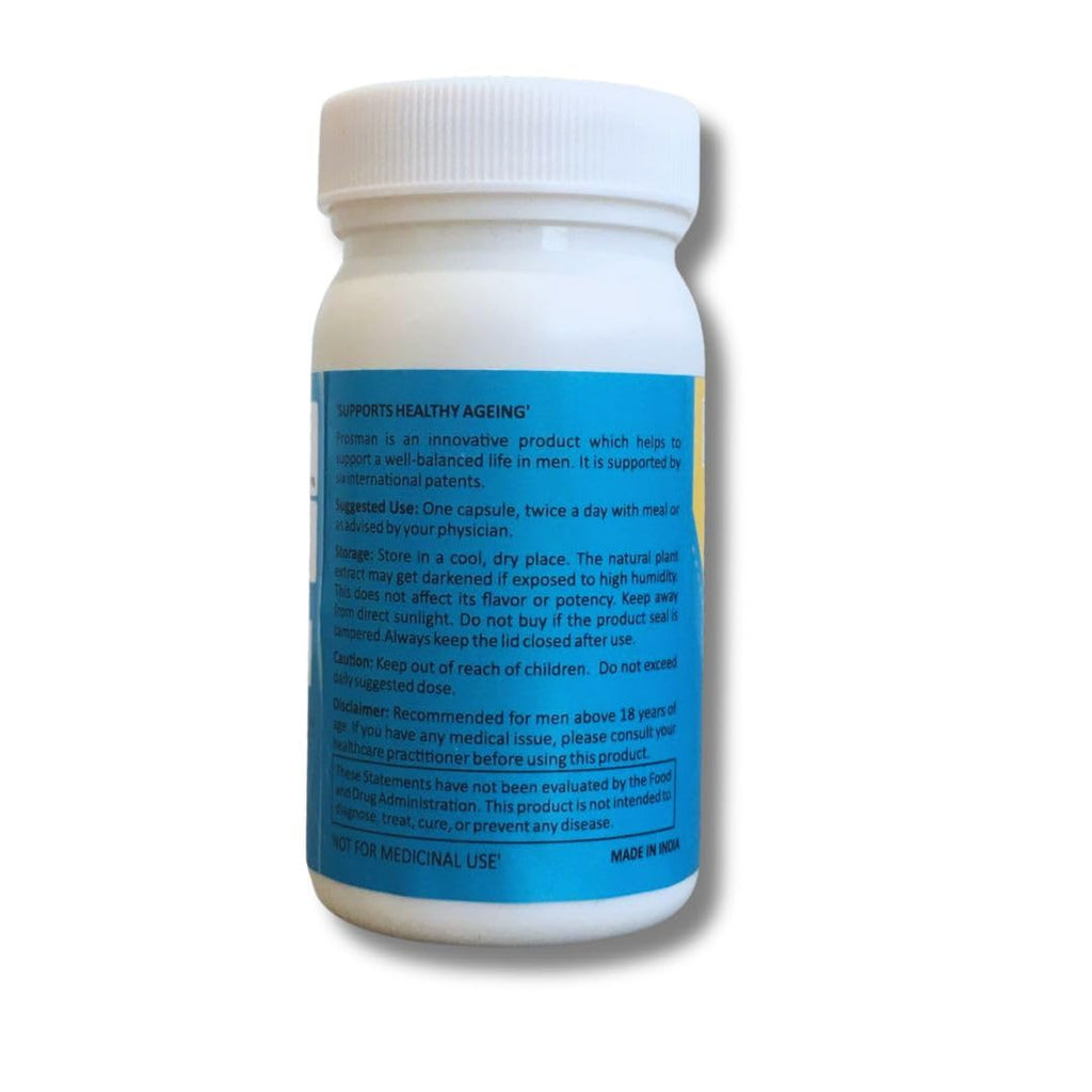 Prosman Supplement - Supports Healthy ageing & Improves Urinary Function | Patented Ingredient | Prunus domestica/pygeum (1Pack- 60 Capsules)
