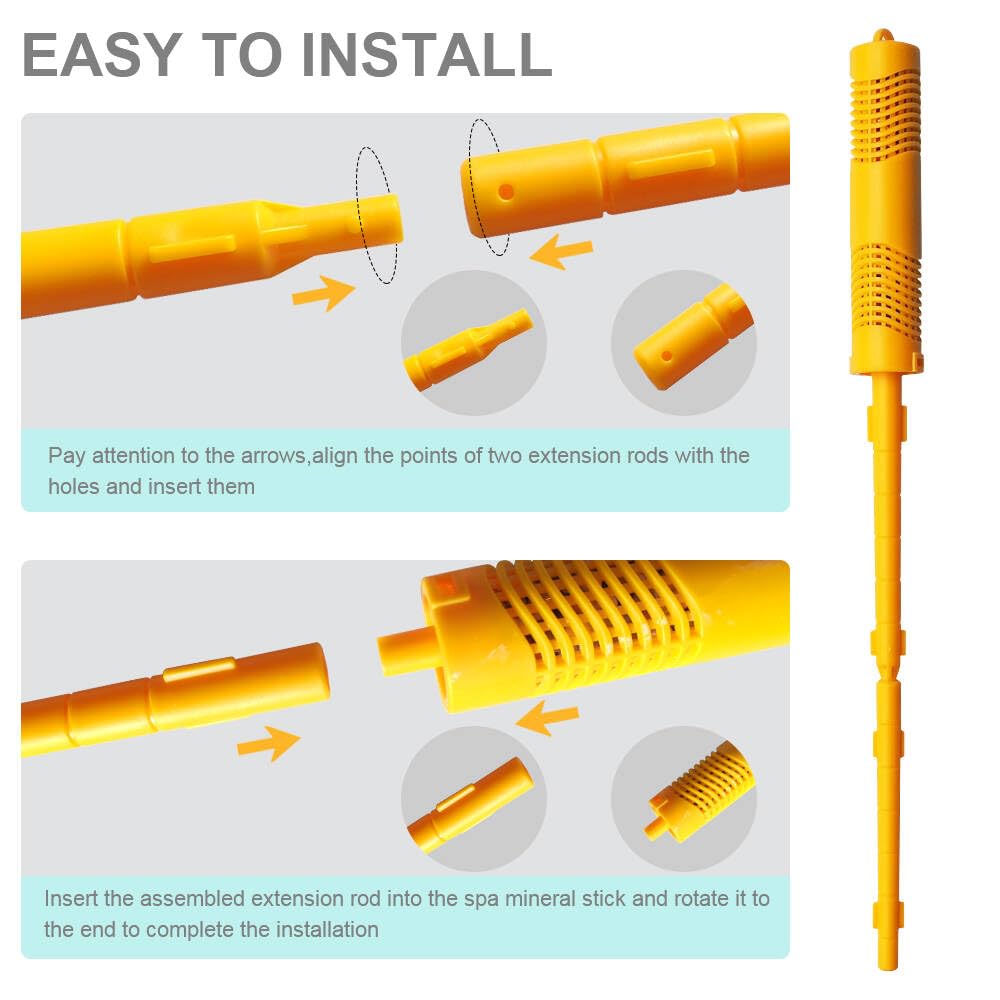 OBMAO Spa in-Filter Mineral Sticks Parts for Hot Tub Filter Cartridge with 4 Months Lifetime Universal for Pool&Hot Tub to Keep Water Clear(Yellow,4PCS)