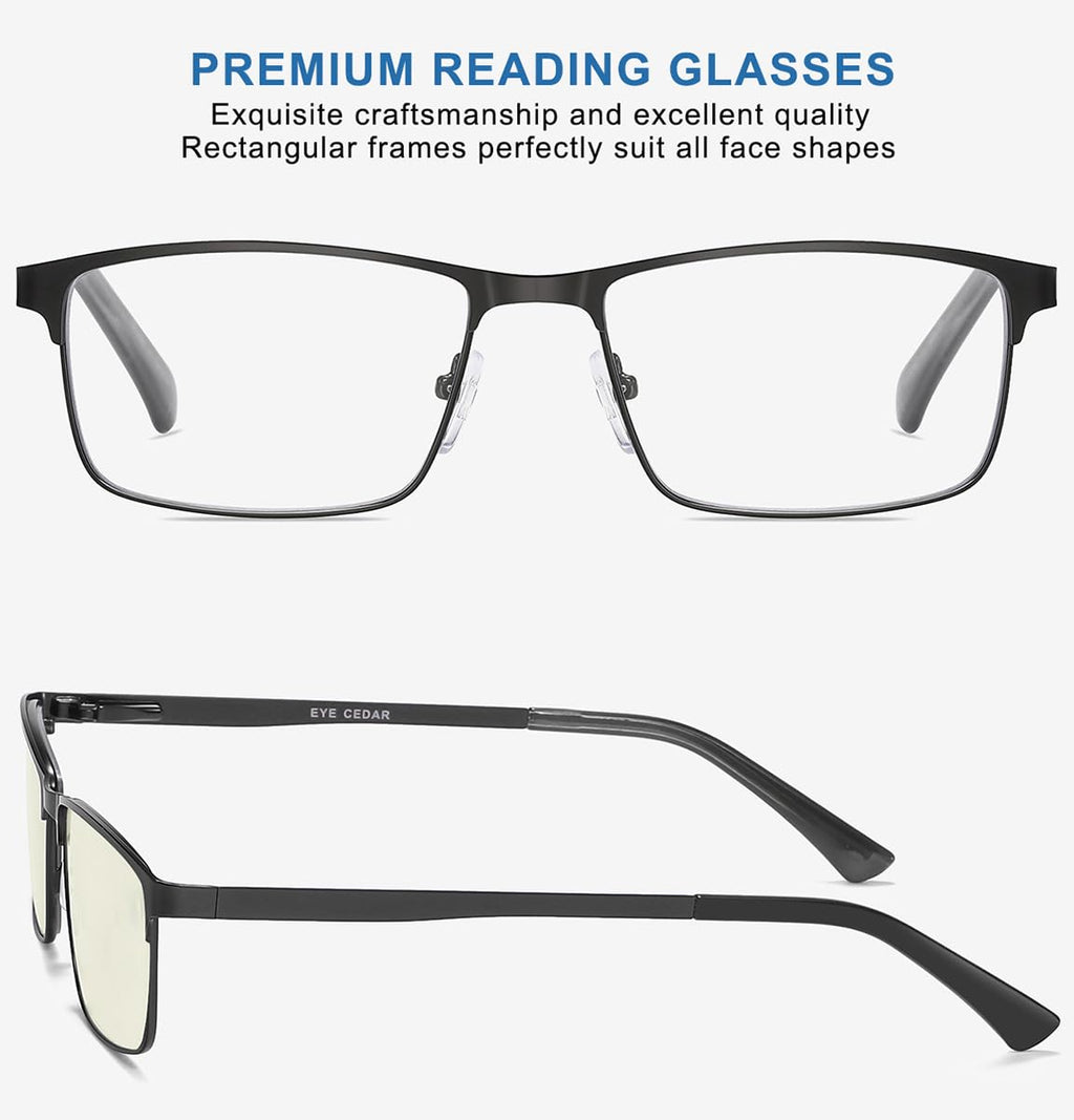 EYECEDAR 5 Pack Reading Glasses Men Metal Spring Hinges with Blue Light Blocking Eyeglasses Computer Readers for Men 1.5