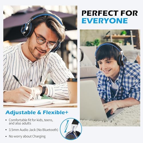 AILIHEN C8 Headphones Wired, On-Ear Kids Headphones with Microphone and Volume Control Foldable Corded Stereo 3.5mm Headset for School Teens Smartphones Chromebook Laptop Tablets Travel (Black Blue)