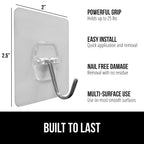 GORILLA GRIP Heavy Duty 25lbs Extra Grippy Reusable Wall Hooks for Hanging, Easy Install Strong Stick on Removable Hook, No Nail Damage, Multi-Surface Use for Decorations, 5 Pack, Metal