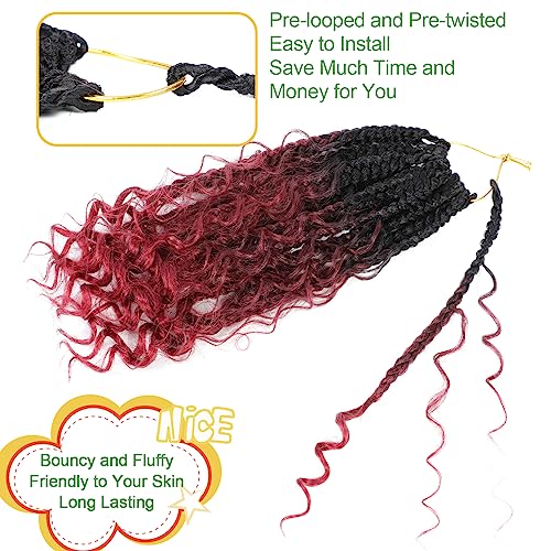 Fulcrum Goddess Box Braids Crochet Hair 10 Inch, 9 Packs Boho Box Braids Crochet Hair for Women, Pre-looped Bohemian 3X Crochet Braids with Curly Ends (10Inch, 1B/99J/530#)