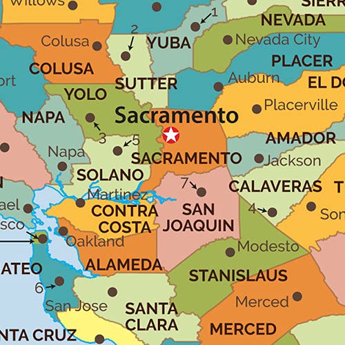 California Counties Map - Large - 48" x 43.25" Laminated