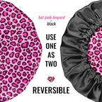PARISBELLA Reversible Silk Satin Bonnet For Sleeping, Adjustable Sleep Cap for Curly Hair, Chic Hair Wrap With Scrunchy, Leopard, Large, Pack of 1