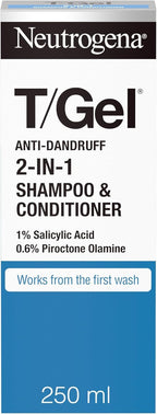 Neutrogena T/Gel 2 in 1 Anti-Dandruff Shampoo and Conditioner (1x 250ml), Shampoo and Conditioner to Help Fight Dandruff From First Wash, Haircare for Soft, Shiny Healthy-Looking Hair and Scalp