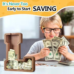 Summidate Large Wooden Piggy Bank for Kids Adults, Alphabets Letter A-Z Piggy Bank for Boys Girls, Coins Bills Change Bank Box Personalized Initial Name Kids Money Bank for Birthday Present and Decor