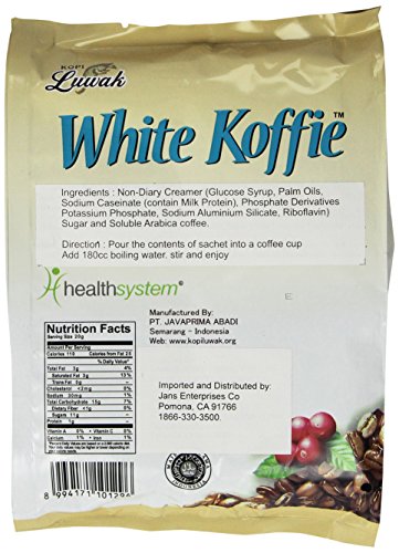 LUWAK White Koffie LOW ACID (3in1) Instant Coffee 13.5oz, Pack of 20 sachets