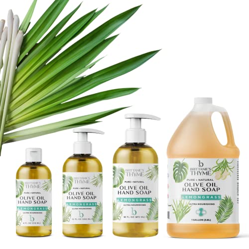 Brittanie's Thyme Organic Natural Hand Soap - 12 oz, Pack of 3 (Lemongrass) Castile Soap Made Olive Oil And Natural Luxurious Essential Oils. Vegan & Gluten Free