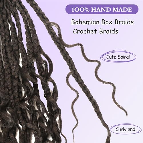 Goddess box braids Crochet Hair,10inch Pre Looped Crochet Boho Braids with curly Ends,8pcs Boho Box Braids Crochet Hair Extensions for Black Women