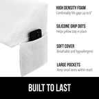 GORILLA GRIP Queen Bed Wedge Pillow for Headboard Gap, Filler Between Mattress Gaps, US Designed, Comfortable Supportive High Density Cushion Foam Pillows, Stay in Place Gripping Dots, White