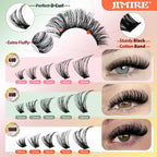 JIMIRE 300Pcs Lash Extension Kit 60D+80D+100D Thick Mink Eyelash Extension Kit with Lash Bond and Seal and Tweezers Fluffy D Curl 10-18MM Lash Clusters Kit DIY Individual Lashes Beginners Friendly