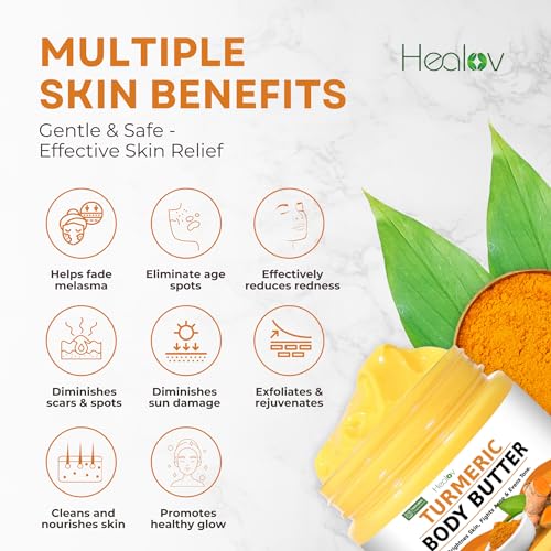 Turmeric Face Cream – All Natural Skin Brightening Lotion – Turmeric Whipped Body Butter for Dark Spots, Hyperpigmentation – Turmeric Skincare Cleanses, Fights Acne, Evens Tone, Scars, Sun Damage