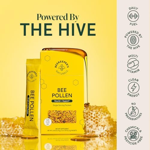 Beekeeper's Naturals - 100% Raw Bee Pollen Stick Packs, Natural Preserved Enzymes, Source of Vitamin B, Minerals, Amino Acids & Protein - Paleo & Keto Friendly, Gluten Free (15ct)