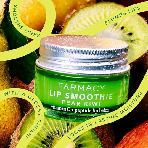 Farmacy Peptide Lip Balm - Lip Smoothie Hydrating Lip Balm with Vitamin C to Visibly Plump + Smooth Lip Lines - Nourishing Lip Treatment with a High-Gloss Finish - Pear Kiwi (10g)