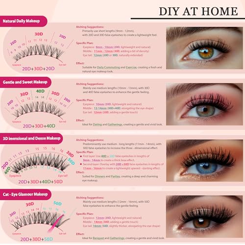 Lash Clusters - Lash Clusters Kit Lash Extension Kit with Lash Bond and Seal Cluster Eyelash Extensions Eyelash Clusters 20D30D40D50D-0.07D Lashes Clusters Eyelash Extension Kit DIY at Home Eyelashes