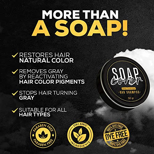 SOAP COVER Bar Soap for Gray Hair, Soapcover Reverse Grey Hair Bar, Gray Hair Coverage Soap, Hair Darkening Compressed Soap Bar, 1.7 Oz