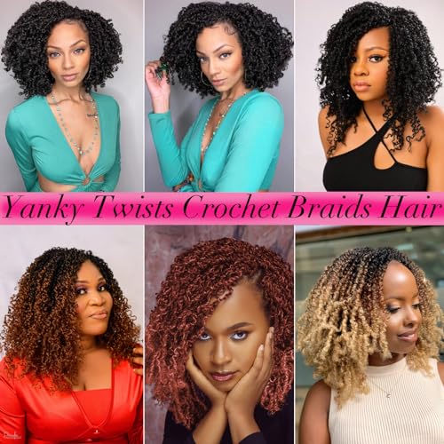 Unionbeauty 8 Packs Pre-looped Yanky Twist Crochet Braids Hair 8 Inch 30 Strands/PCS Natural Black Pre-twisted Passion Twist Boho Crochet Braid Hair with Curly Crochet Hair Senegalese Twist Braids 1B#