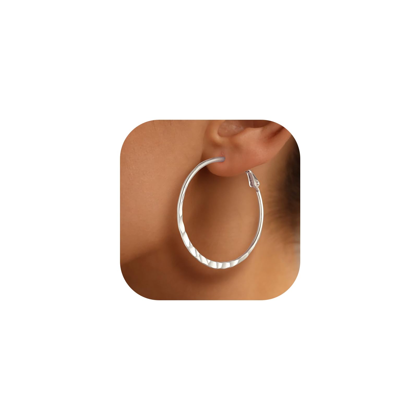 Richsteel Silver 40MM Hammerd Hoop Earrings for Women