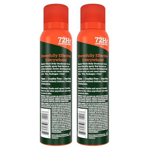 Mando Whole Body Deodorant For Men - Invisible Spray Deodorant - 72 Hour Odor Control - Low Irritation Formula - Aluminum Free, Benzene Free - 3.6 ounce Cans (Pack of 2) - Clover Woods