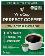 VitaCup Perfect Low Acid Coffee Pods, USDA Organic & Fair Trade, Mycotoxin Free, Dark Roast Guatemala Single Origin, Clean & Pure Recyclable Single Serve Pod compatible w/Keurig K-Cup Brewers,24 CT
