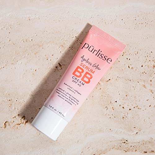 pūrlisse Ageless Glow Serum BB Cream SPF 40 : Clean & Cruelty-Free, Full & Flawless Coverage, Hydrates with Collagen | Medium 1.4oz