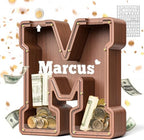 Summidate Wooden Letter Piggy Bank, Extra Thick Large Capacity Piggy Bank for Kids Boys Girls Toddler, Alphabet M Money Bank| Coin Box Birthday, Christmas, Festival