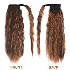 YEAME Corn Wave Ponytail Extension Clip in - 22 Inch Long Wavy Curly Wrap Around Pony Tail Heat Resistant Synthetic Hairpiece for Women (Brown mixed Light Auburn #8H30)