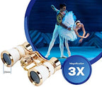 Aomekie Opera Glasses Binoculars 3X25 Theater Glasses Mini Binocular Compact with Chain for Adults Women in Musical Concert (White)