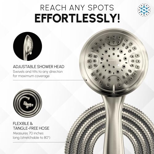 Luxury Spa Series, 6 Spray Settings 4.5 inch Hand Held Shower Head, Extra Long Stainless Steel Hose, MAXX-imize Your Shower with Showerhead in Brushed Nickel Finish
