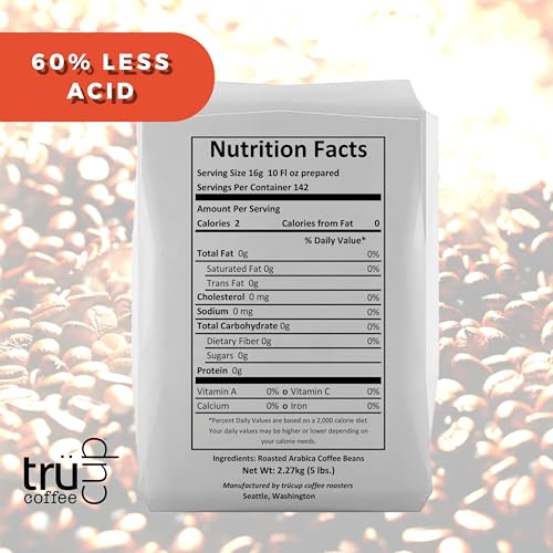 trücup Low Acid Coffee, Light Roast Whole Bean Coffee 80 Oz, Natural Water&Steam Process (60% Less Acid), Smooth Flavor, Stomach-Friendly Rich in Antioxidants