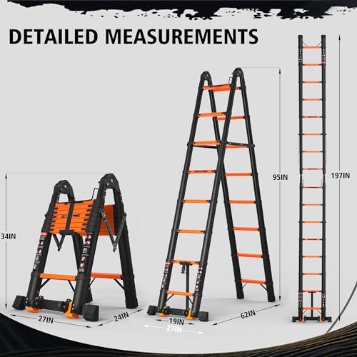 16.5FT Telescoping Ladder A Frame, Aluminum Portable Extension Folding Ladder Meets EN131 Standard, Multi-Purpose Compact Telescopic Ladder for Household or Outdoor Work, 330lbs Max Capacity