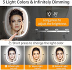 Rechargeable Wall Mounted Lighted Makeup Mirror, 8 Inch Double Sided LED Vanity Mirror 1X/7X Magnification,3 Color Lights Touch Dimmable Oval Frame 360°Swivel Magnifying Bathroom Mirror Antique Bronze