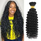 Deep Wave Bulk Human Hair for Braiding 110g 12A Brazilian Virgin Curly Human Hair Extensions for Boho Braids Human Hair 28 Inch Wet and Wavy Human Braiding Hair 2 Bundles/Pack Natural Color