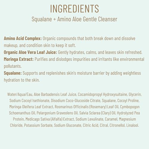 Biossance Squalane + Amino Aloe Gentle Cleanser. Foaming Gel Face Wash to Deeply Clean Pores and Remove Makeup. Hydrating, Non-Stripping Formula (6.76 fl oz)