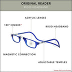 Clic Magnetic Reading Glasses for Men or Women, Computer Readers, Original (S-M, Blue, 2.50 Magnification)
