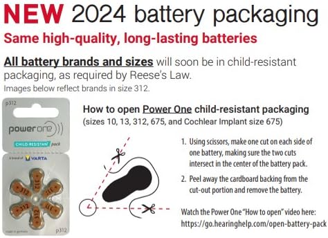 Power One Hearing aid Batteries Size 312 - p312 Battery for Hearing aid, Long-Lasting. Mercury-Free 1.45v zinc-air Hearing aid Batteries. (120 Batteries) - Expiration Date June 2028
