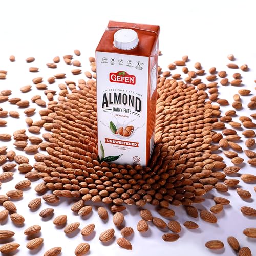 Gefen Unsweetened Almond Milk 33.8oz (4 Pack), Just 3 Ingredients, No Binders or Preservatives, Gluten Free, Vegan, Dairy Free, Soy Free, Non GMO, Kosher for Passover
