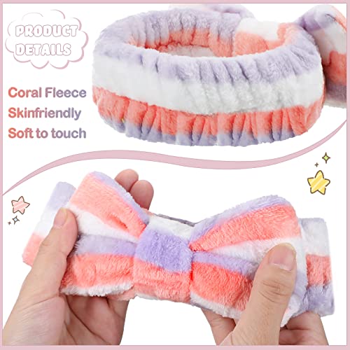 WILLBOND 24 Pack Spa Headband Bow Hairband Facial Makeup Women Face Wash Adjustable Skincare Headbands Flannel Towel Soft Head Wraps for Women Shower Washing Face(Stylish Pattern)