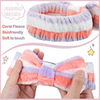 WILLBOND 24 Pack Spa Headband Bow Hairband Facial Makeup Women Face Wash Adjustable Skincare Headbands Flannel Towel Soft Head Wraps for Women Shower Washing Face(Stylish Pattern)