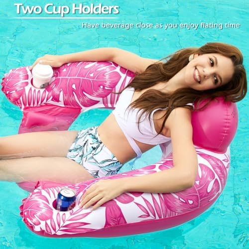 Jasonwell Inflatable Pool Float Chair - Pool Floaties Floating Pool Chair Lounge Floats for Swimming Pool Water Chair Pool Lounger with Cup Holder Pool Toy Party Floaty Adults