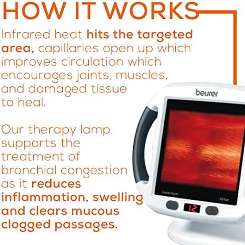 Beurer IL50 Infrared Heat Lamp Heated Red Light Therapy Lamp for Body, Face, Sinuses, & Skin - Effective Muscle Pain & Cold Relief Treatment by Improving Blood Circulation
