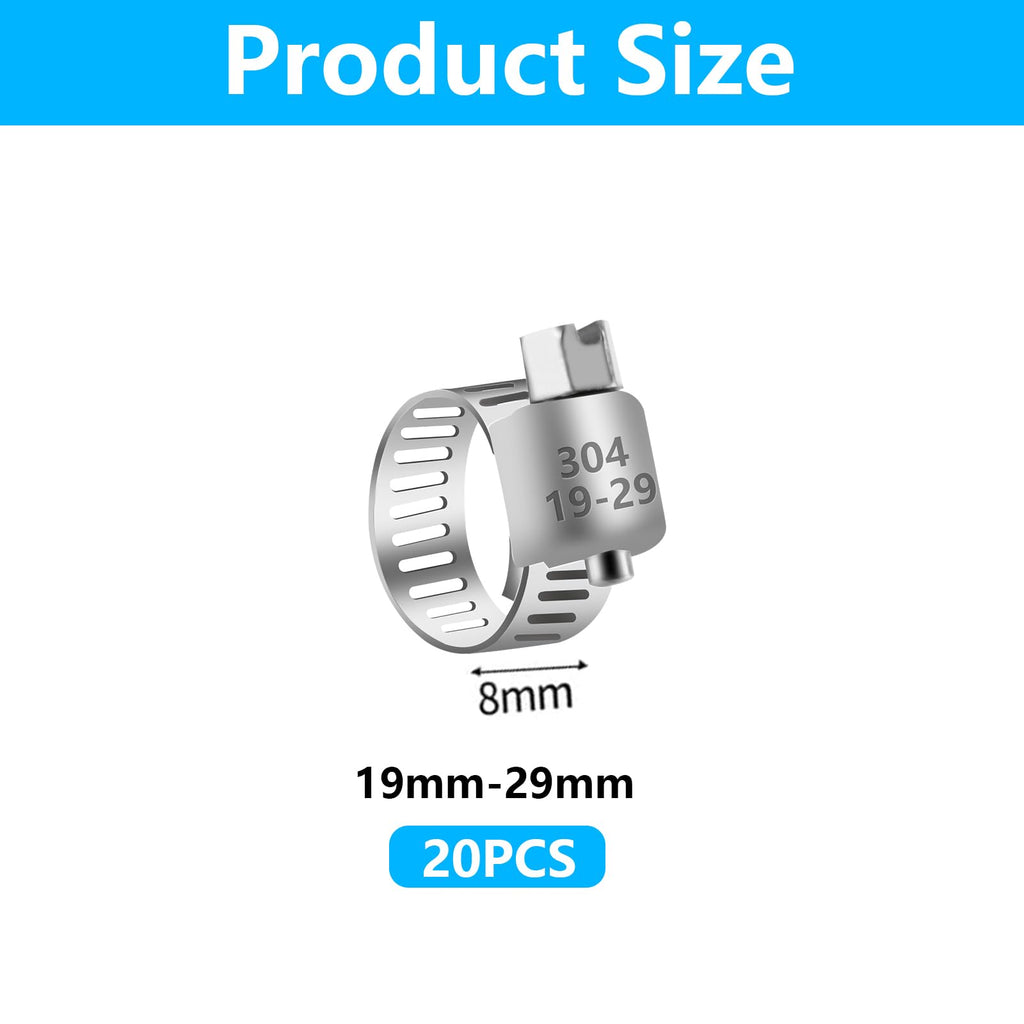 20 Pack 3/4'' - 1-1/8'' (19-29mm) Stainless Steel Hose Clamp Adjustable Worm Gear Hose Clamp,Adjustable Worm Gear Pipe Fuel Line Hose Clamps Heavy Duty for Plumbing